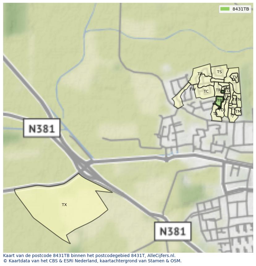 Afbeelding van het postcodegebied 8431 TB op de kaart.