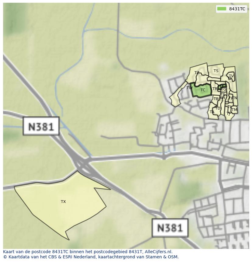 Afbeelding van het postcodegebied 8431 TC op de kaart.