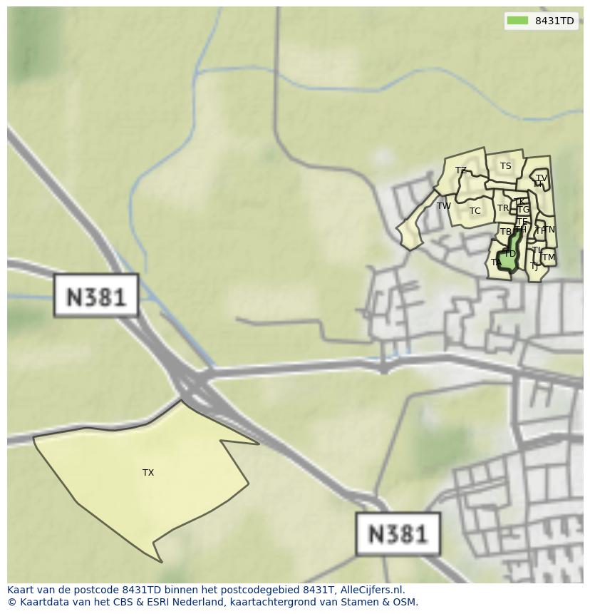 Afbeelding van het postcodegebied 8431 TD op de kaart.