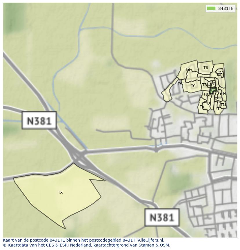 Afbeelding van het postcodegebied 8431 TE op de kaart.