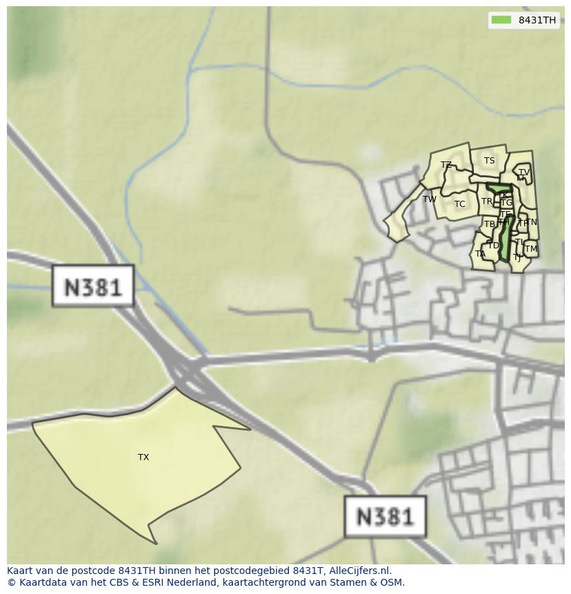 Afbeelding van het postcodegebied 8431 TH op de kaart.