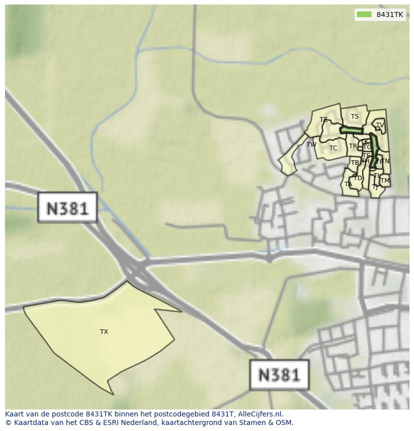 Afbeelding van het postcodegebied 8431 TK op de kaart.