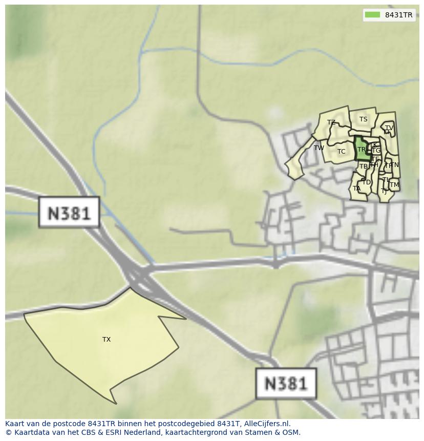 Afbeelding van het postcodegebied 8431 TR op de kaart.