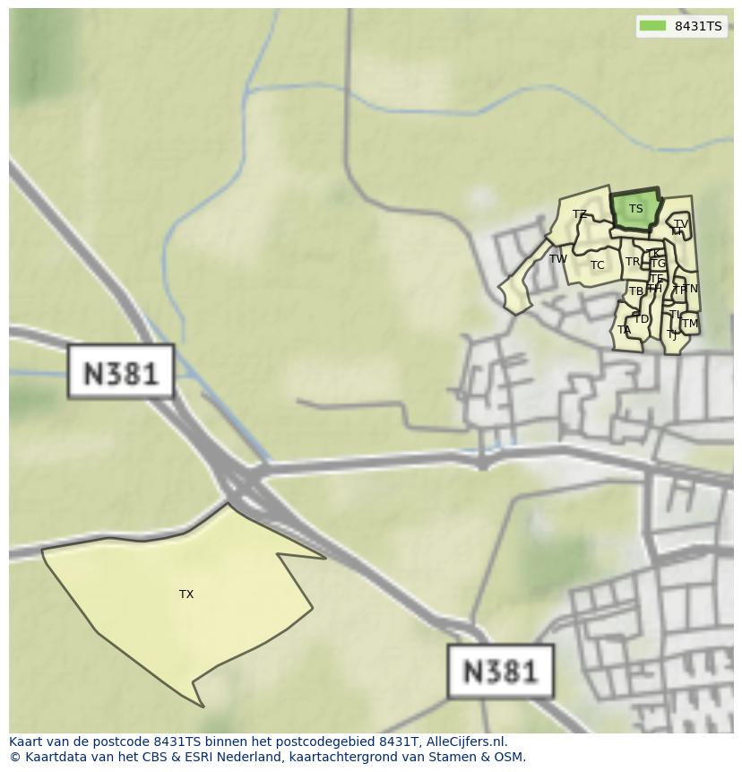Afbeelding van het postcodegebied 8431 TS op de kaart.