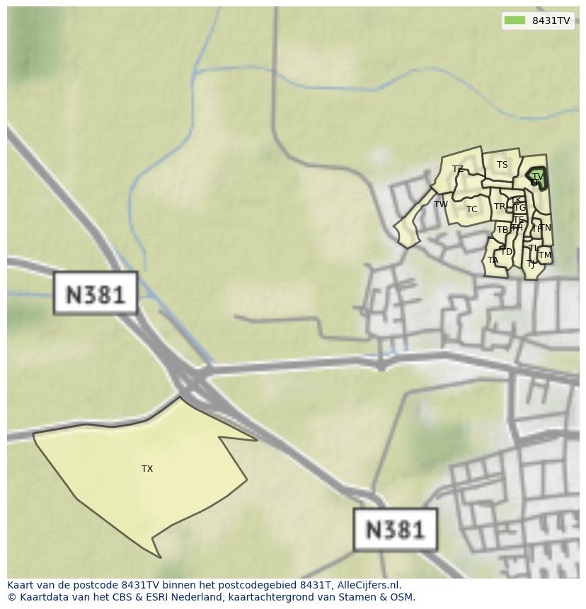 Afbeelding van het postcodegebied 8431 TV op de kaart.
