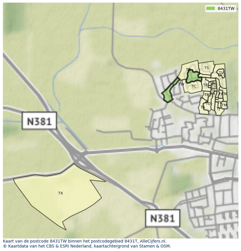 Afbeelding van het postcodegebied 8431 TW op de kaart.