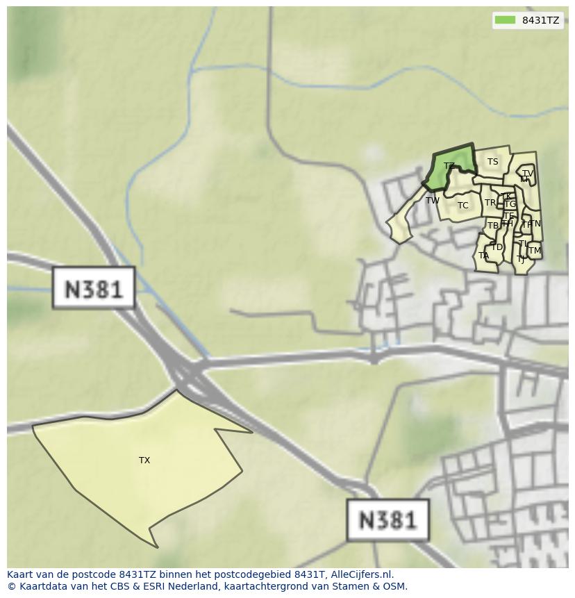 Afbeelding van het postcodegebied 8431 TZ op de kaart.
