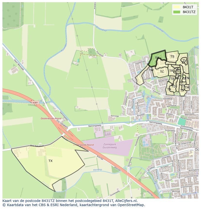 Afbeelding van het postcodegebied 8431 TZ op de kaart.