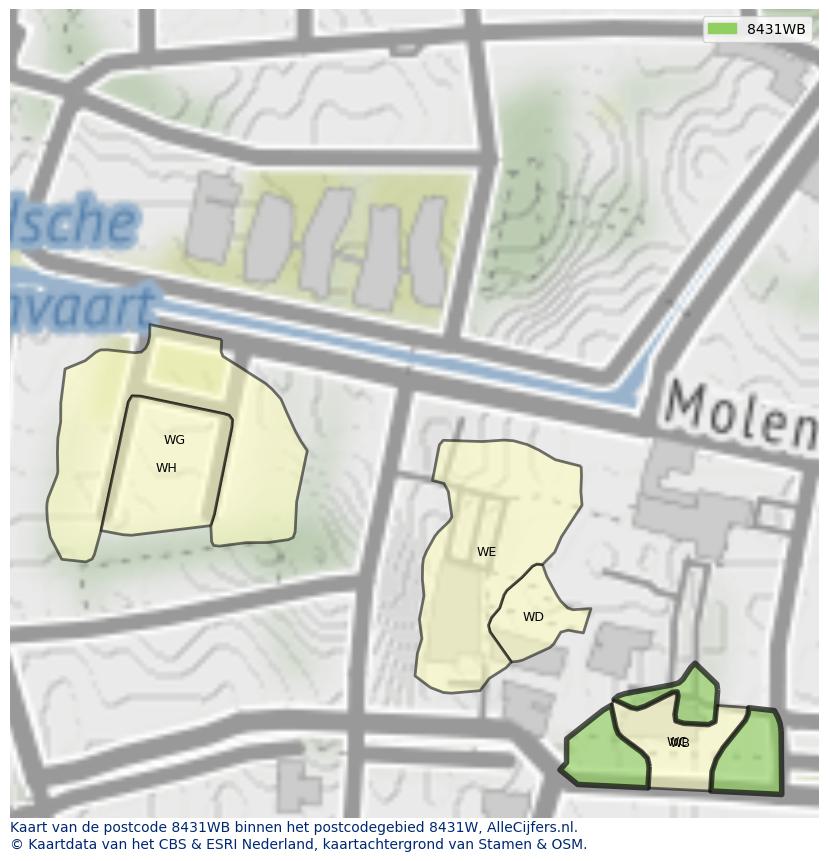 Afbeelding van het postcodegebied 8431 WB op de kaart.