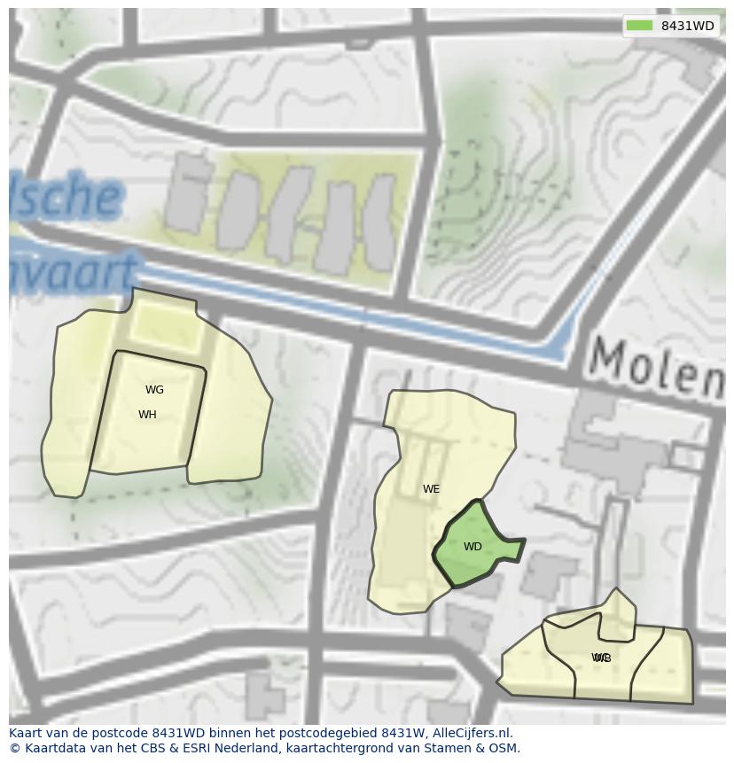 Afbeelding van het postcodegebied 8431 WD op de kaart.