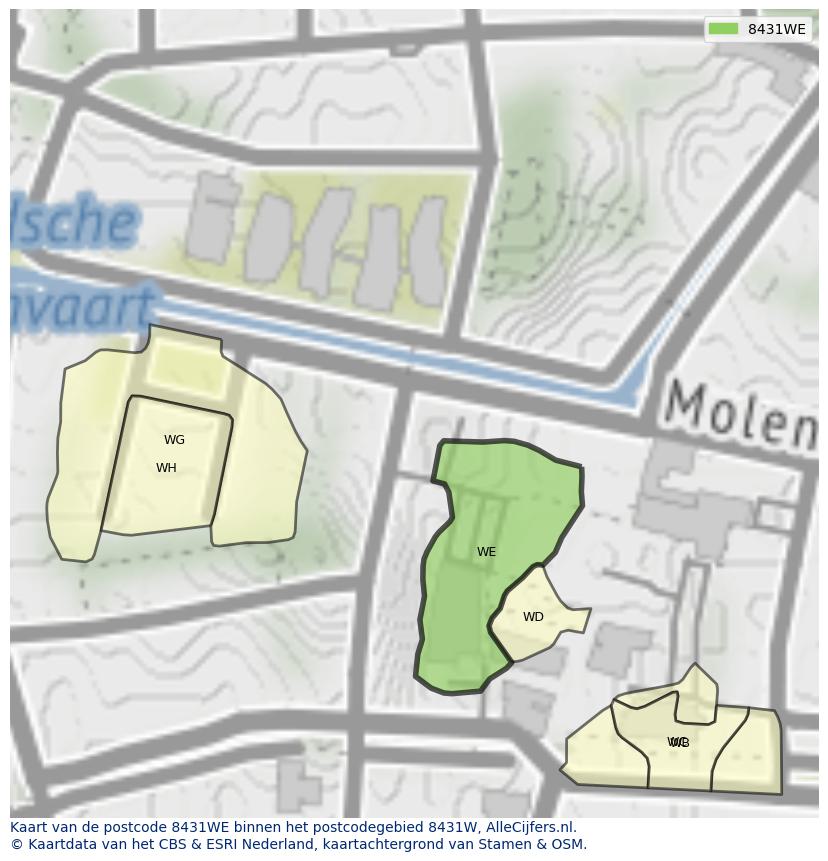 Afbeelding van het postcodegebied 8431 WE op de kaart.