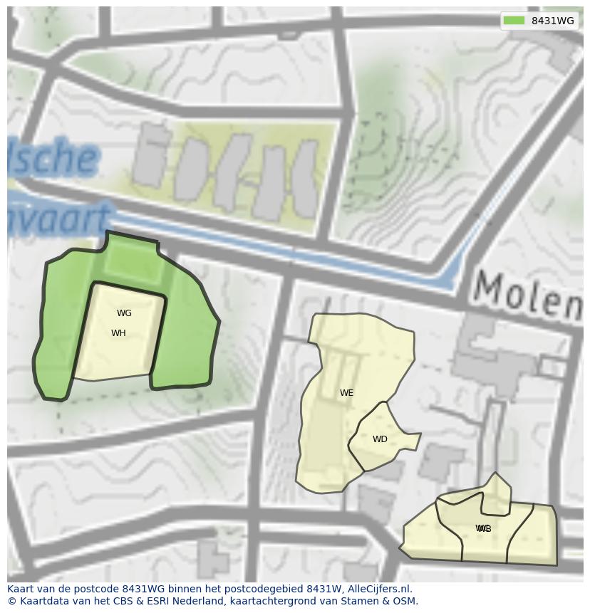Afbeelding van het postcodegebied 8431 WG op de kaart.