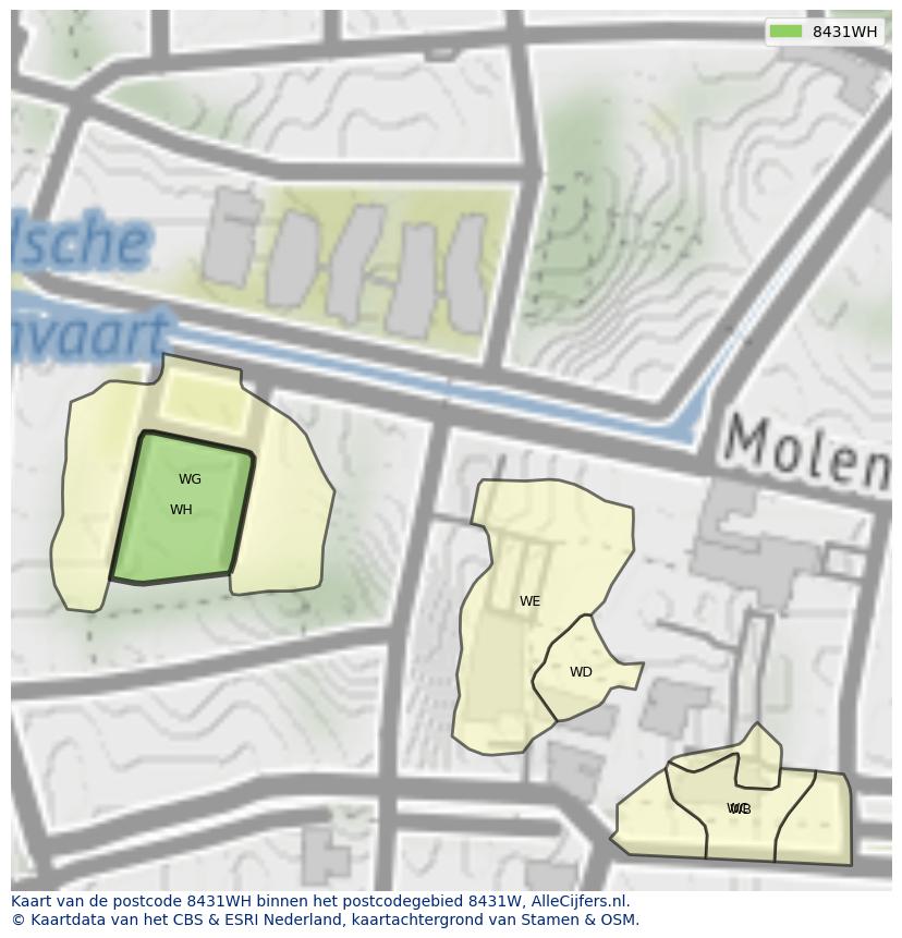 Afbeelding van het postcodegebied 8431 WH op de kaart.
