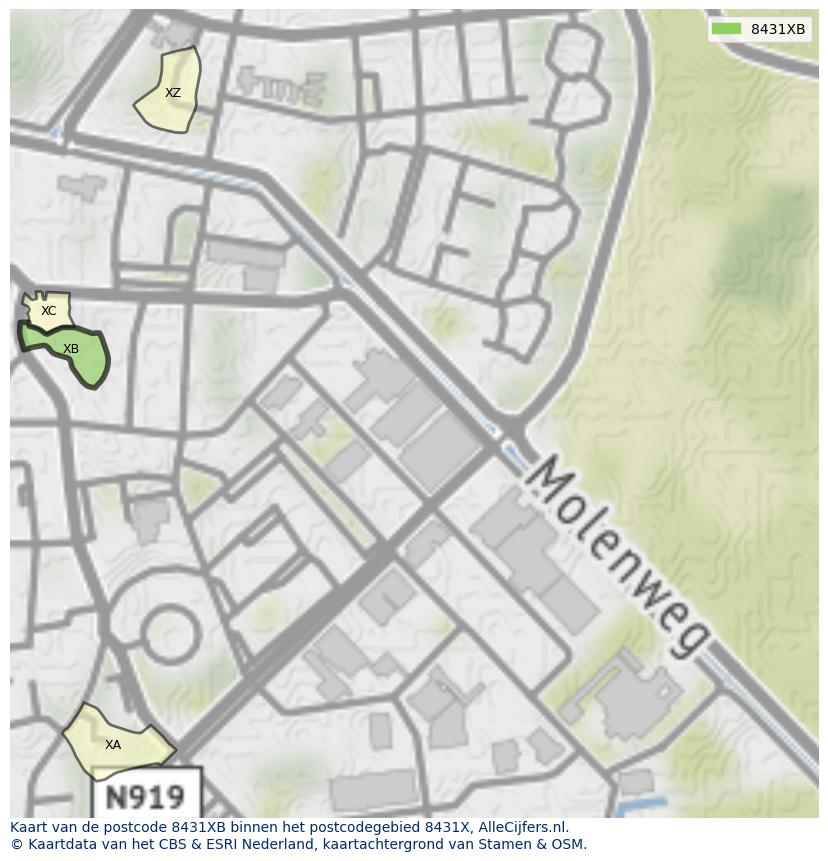 Afbeelding van het postcodegebied 8431 XB op de kaart.