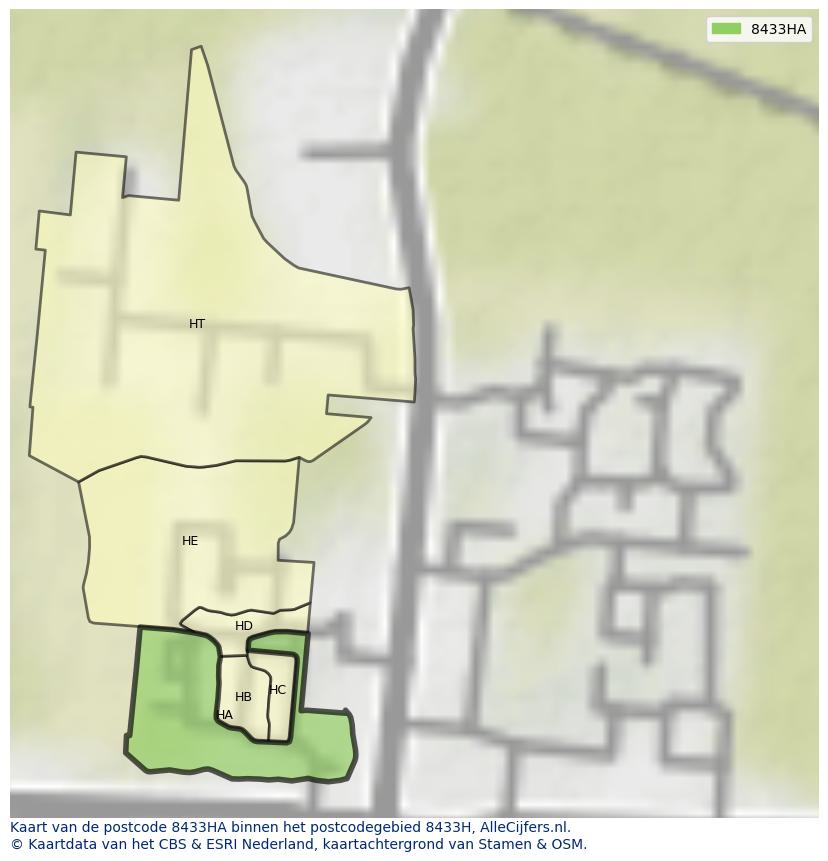 Afbeelding van het postcodegebied 8433 HA op de kaart.