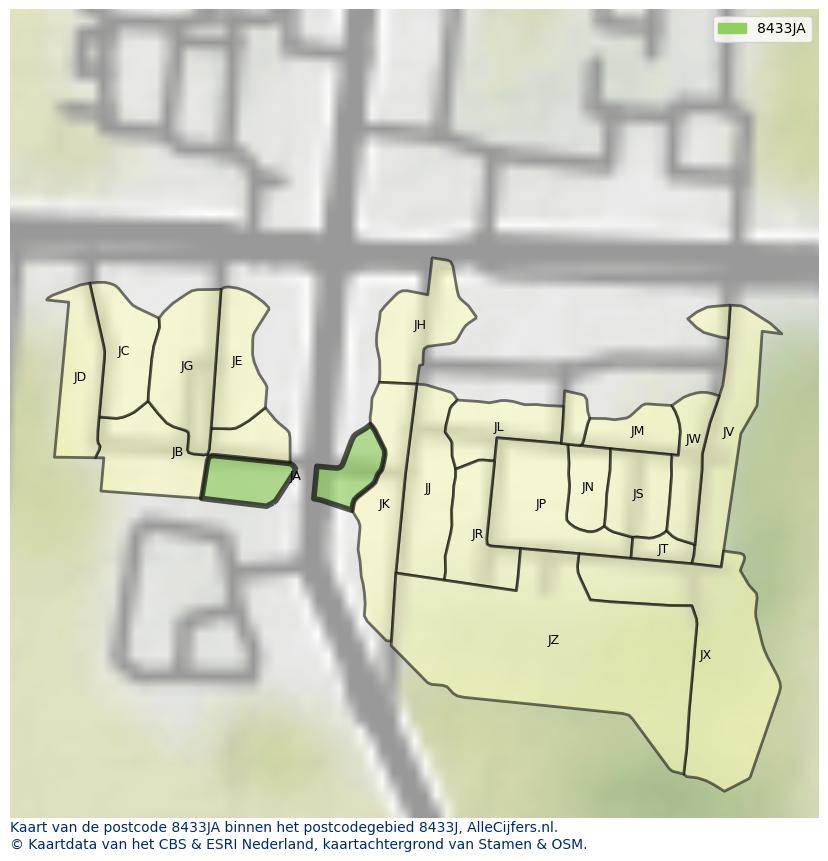 Afbeelding van het postcodegebied 8433 JA op de kaart.