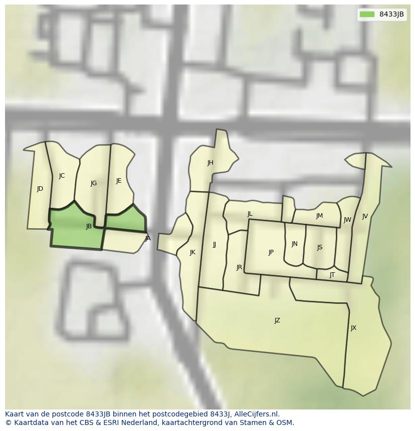 Afbeelding van het postcodegebied 8433 JB op de kaart.