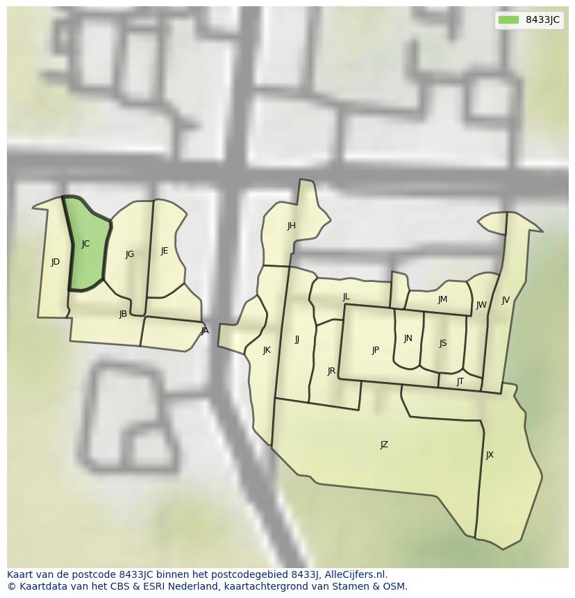 Afbeelding van het postcodegebied 8433 JC op de kaart.