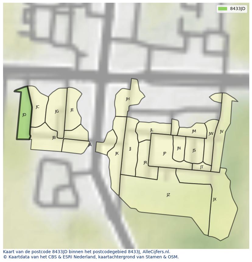 Afbeelding van het postcodegebied 8433 JD op de kaart.
