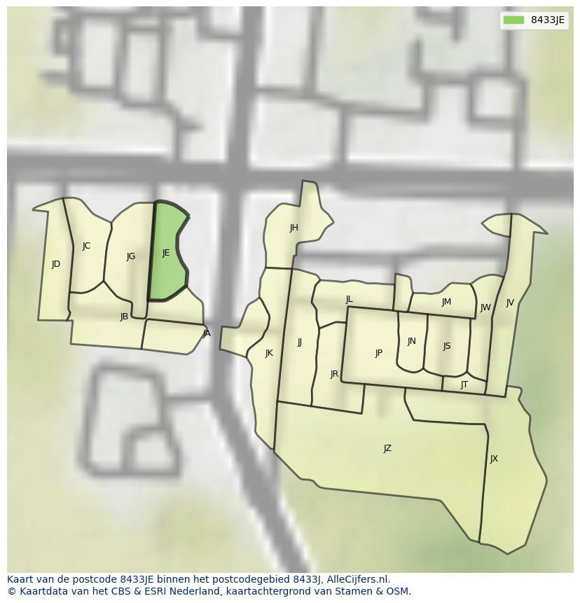 Afbeelding van het postcodegebied 8433 JE op de kaart.