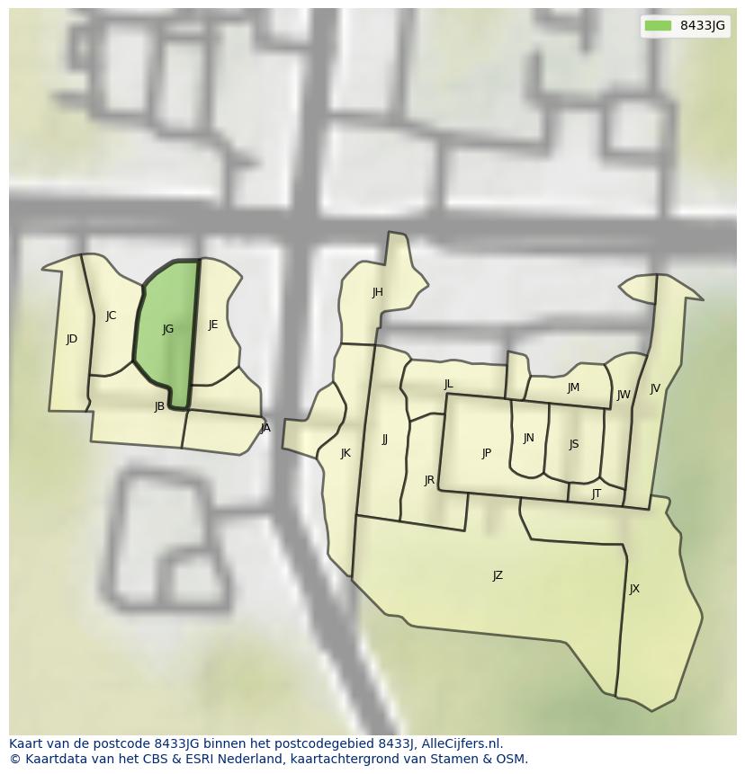 Afbeelding van het postcodegebied 8433 JG op de kaart.