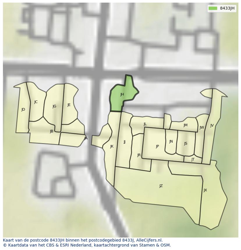 Afbeelding van het postcodegebied 8433 JH op de kaart.