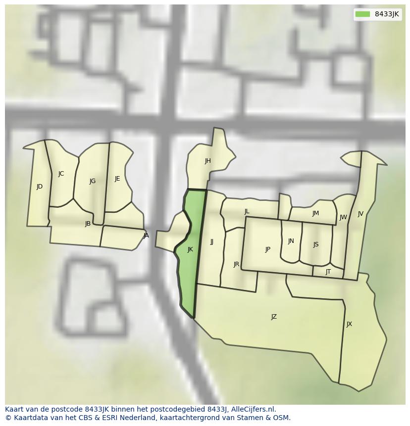 Afbeelding van het postcodegebied 8433 JK op de kaart.