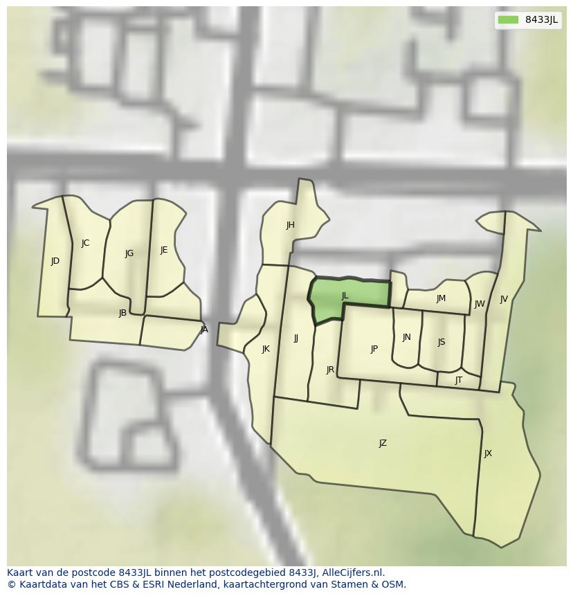 Afbeelding van het postcodegebied 8433 JL op de kaart.
