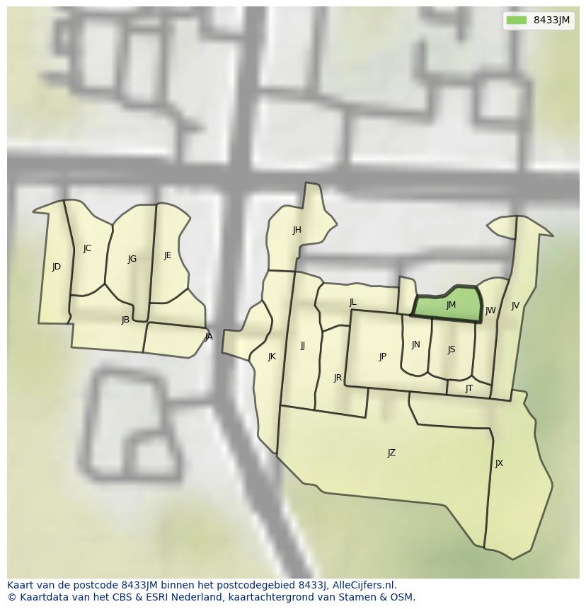 Afbeelding van het postcodegebied 8433 JM op de kaart.