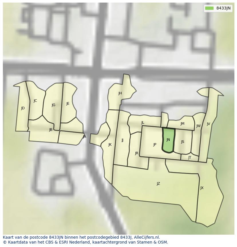 Afbeelding van het postcodegebied 8433 JN op de kaart.