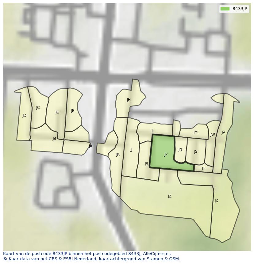 Afbeelding van het postcodegebied 8433 JP op de kaart.