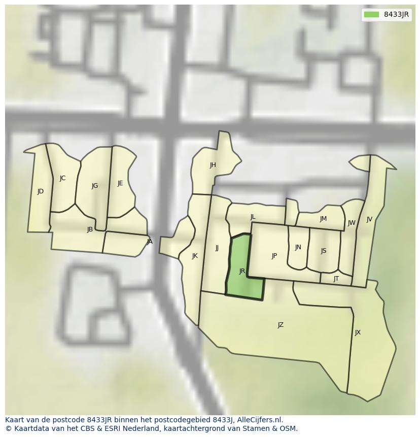 Afbeelding van het postcodegebied 8433 JR op de kaart.