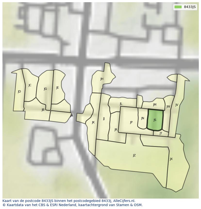 Afbeelding van het postcodegebied 8433 JS op de kaart.