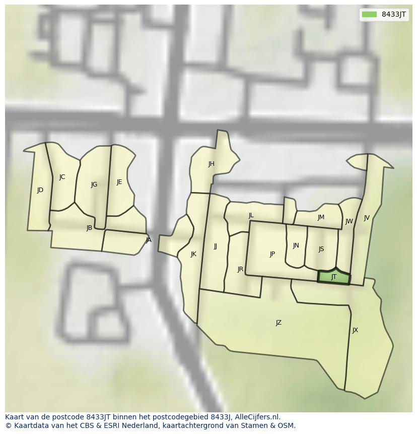 Afbeelding van het postcodegebied 8433 JT op de kaart.