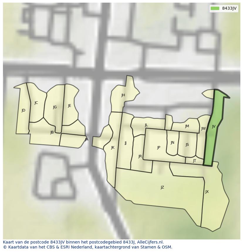 Afbeelding van het postcodegebied 8433 JV op de kaart.