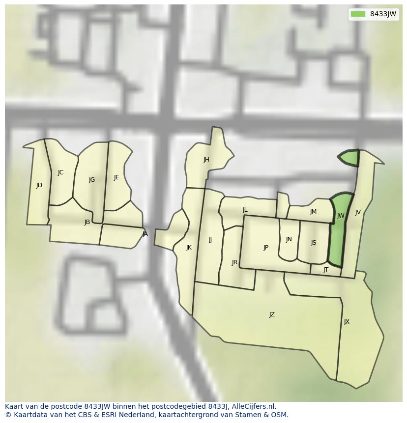 Afbeelding van het postcodegebied 8433 JW op de kaart.