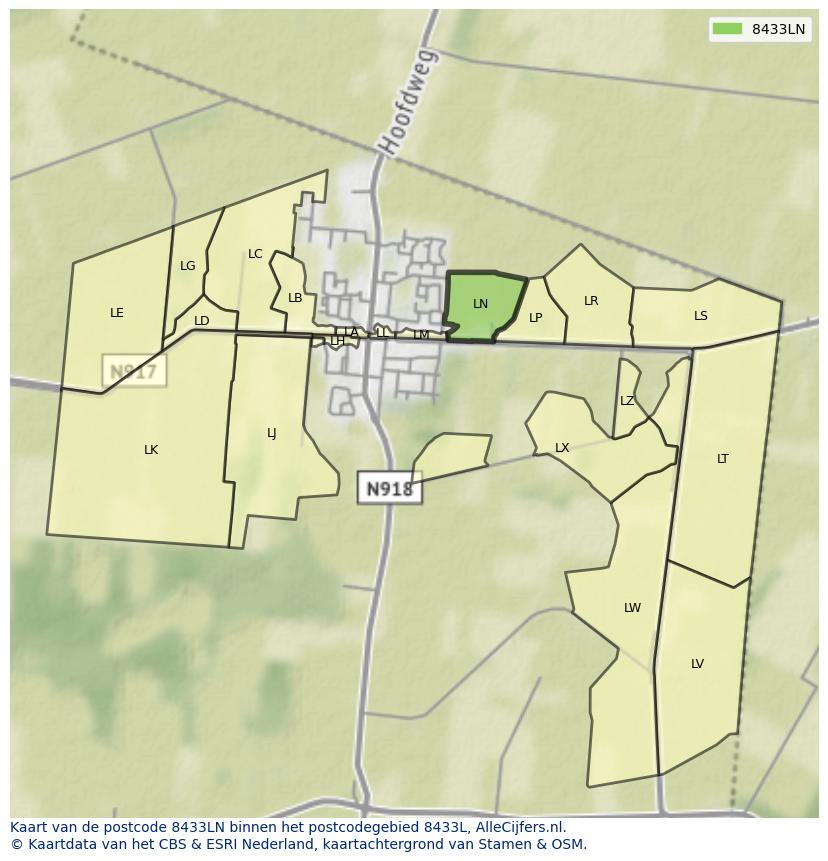 Afbeelding van het postcodegebied 8433 LN op de kaart.