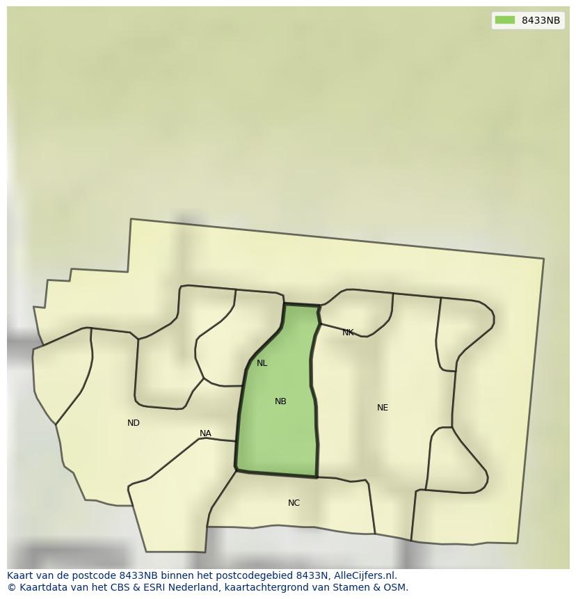 Afbeelding van het postcodegebied 8433 NB op de kaart.