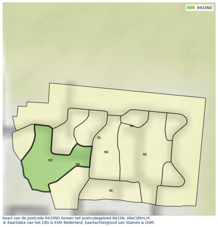 Afbeelding van het postcodegebied 8433 ND op de kaart.