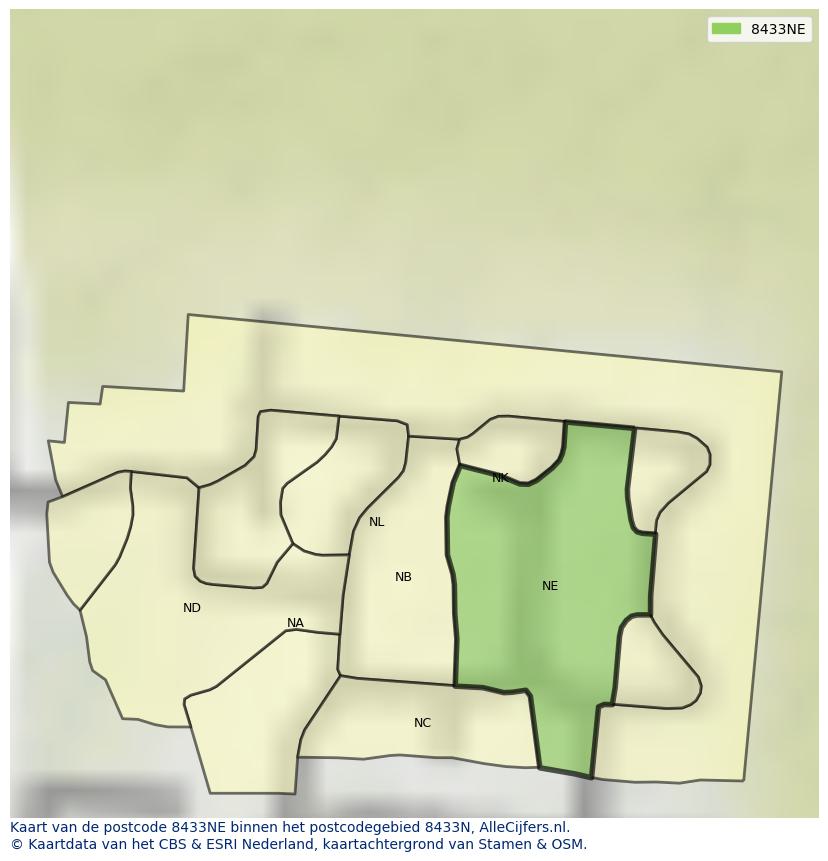 Afbeelding van het postcodegebied 8433 NE op de kaart.