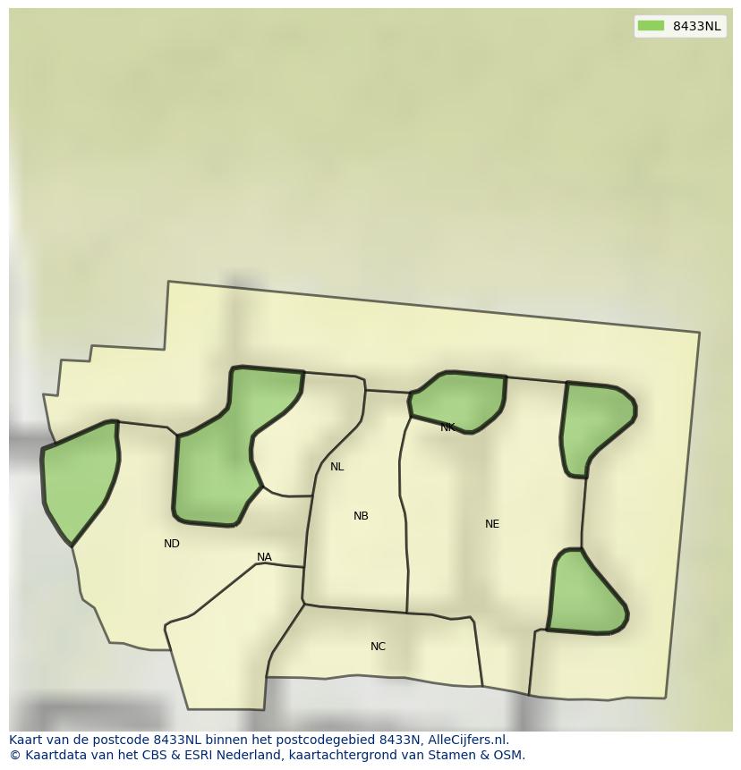 Afbeelding van het postcodegebied 8433 NL op de kaart.