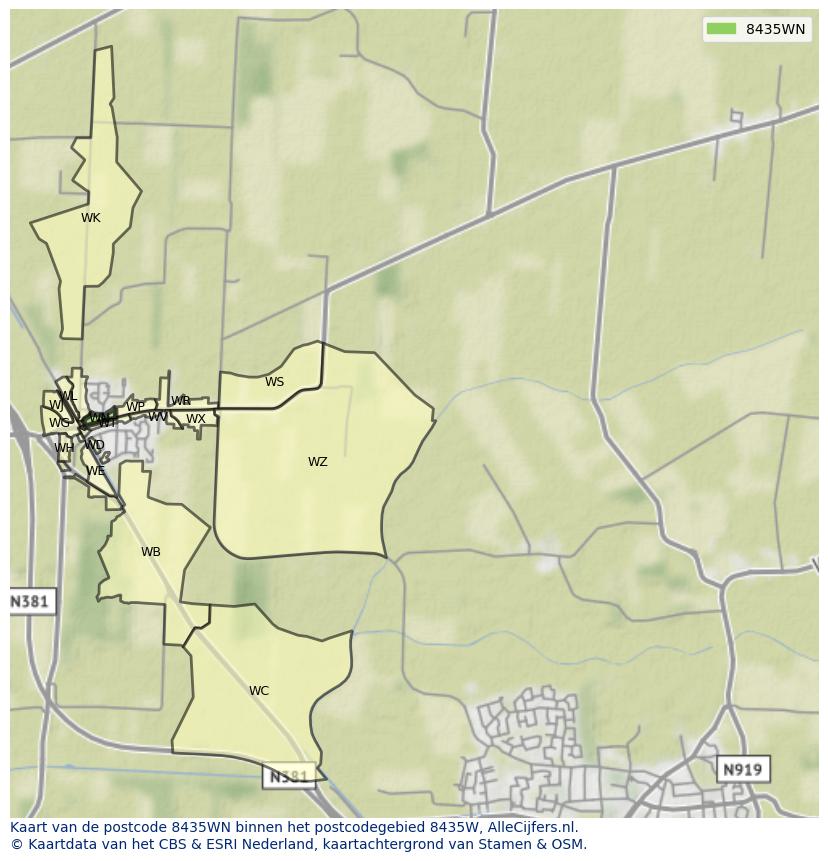Afbeelding van het postcodegebied 8435 WN op de kaart.