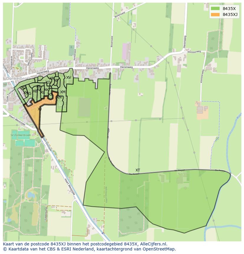 Afbeelding van het postcodegebied 8435 XJ op de kaart.