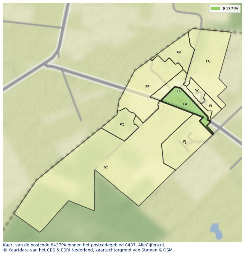 Afbeelding van het postcodegebied 8437 PA op de kaart.