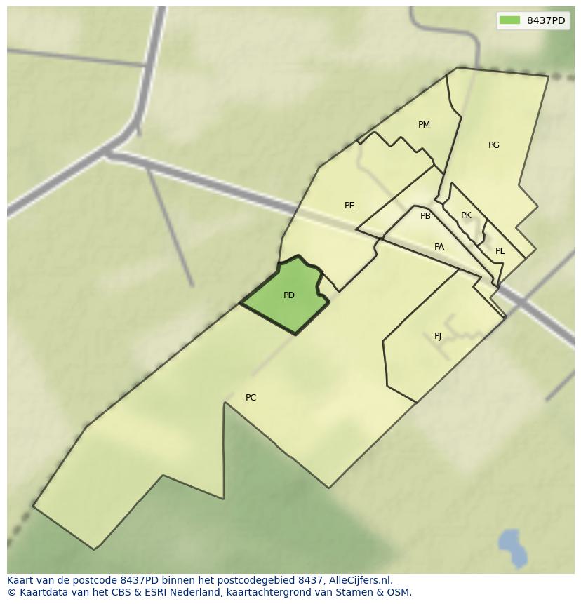 Afbeelding van het postcodegebied 8437 PD op de kaart.