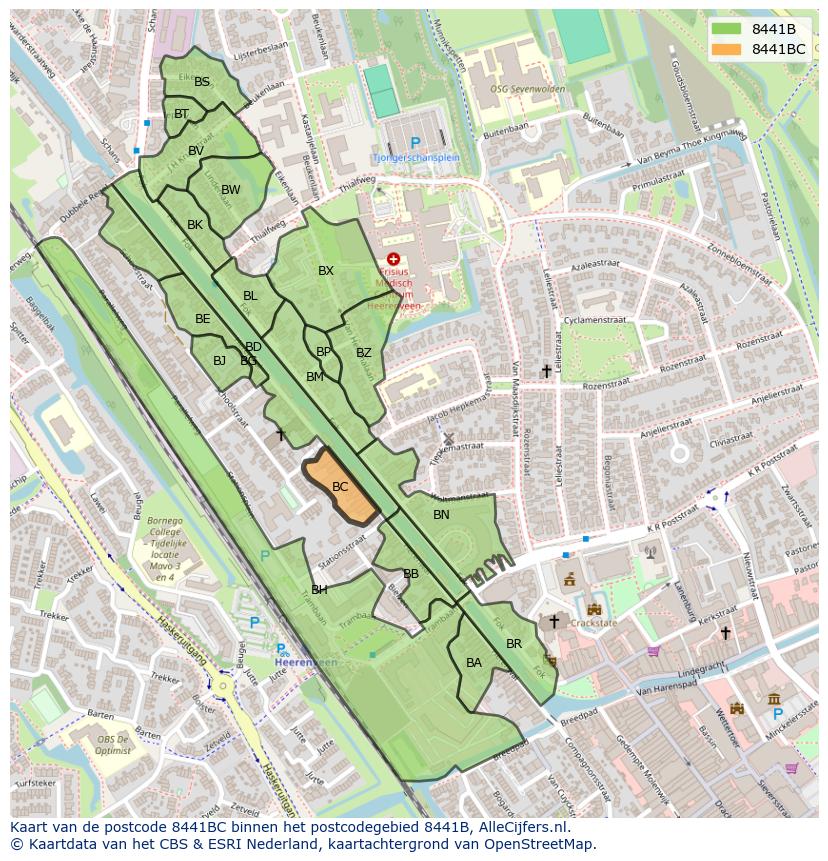 Afbeelding van het postcodegebied 8441 BC op de kaart.