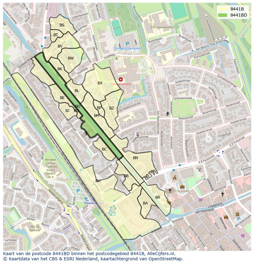 Afbeelding van het postcodegebied 8441 BD op de kaart.