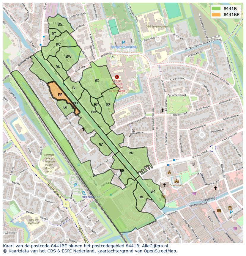Afbeelding van het postcodegebied 8441 BE op de kaart.