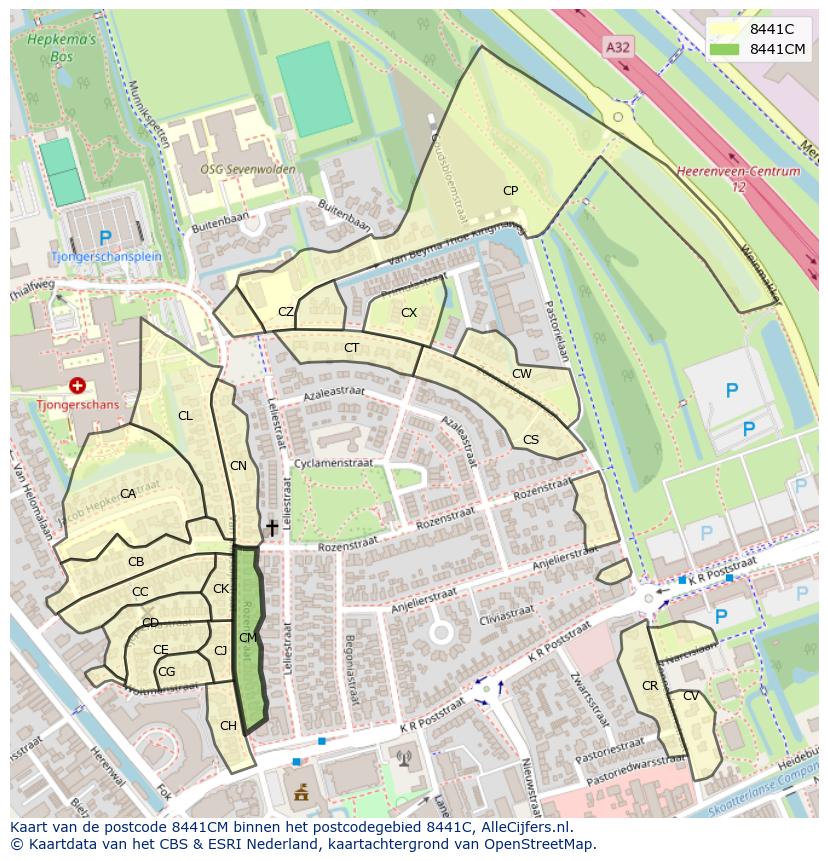 Afbeelding van het postcodegebied 8441 CM op de kaart.