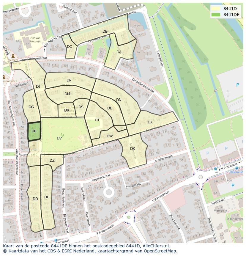 Afbeelding van het postcodegebied 8441 DE op de kaart.